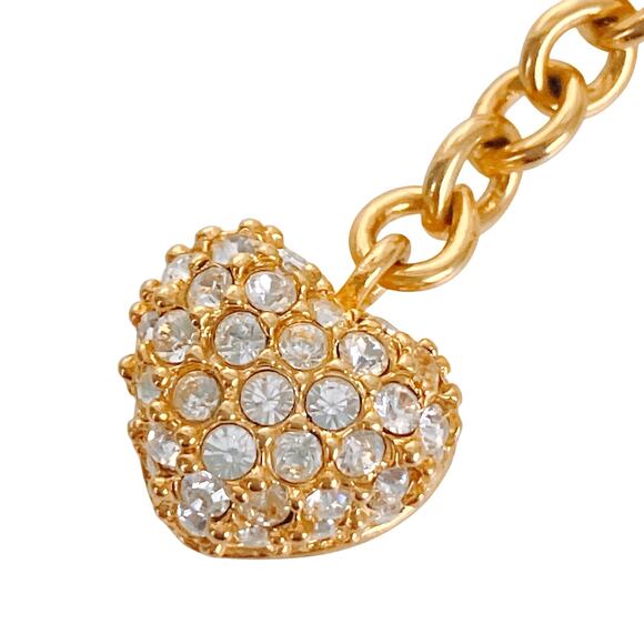 Vintage Gold Tone Pavé Heart Y Necklace with Crystal Floral Station - Picture 3 of 11